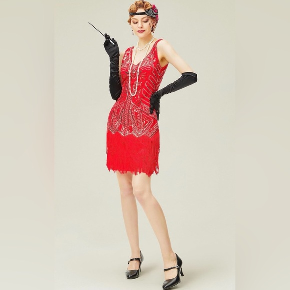 BABEYOND NWT Women’s Flapper Beaded Fringe Dress Size M - Picture 2 of 6